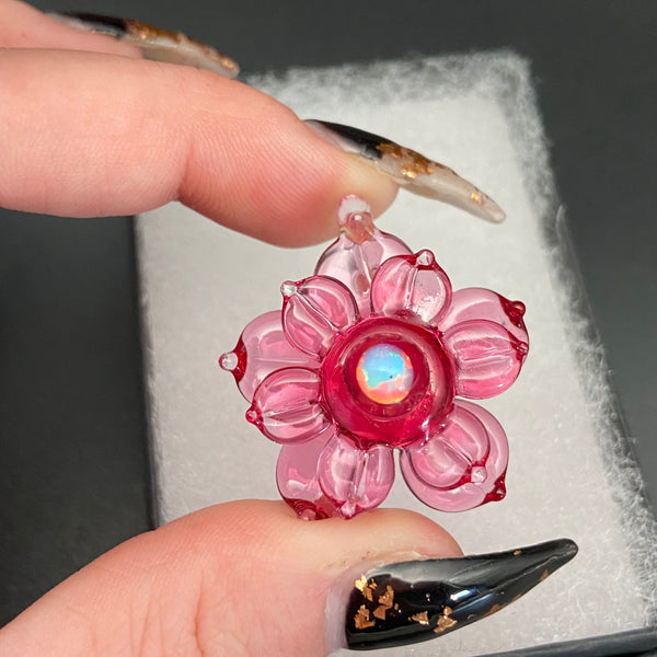 Small Spinner Flower Pendant - Gold Ruby