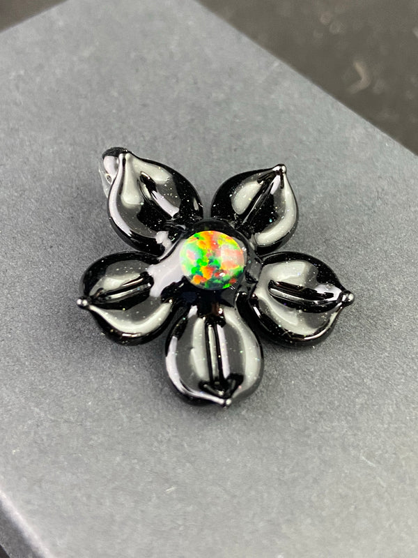 Black Opal Flower Pendant in Black